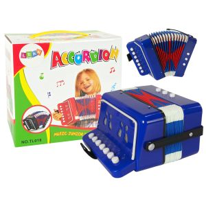 Acordeón azul de Lean toys para pequeños músicos estimulando la creatividad.