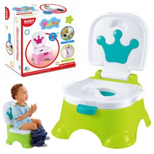 Orinal interactivo musical verde con corona azul 5 en 1 LEAN Toys vista frontal