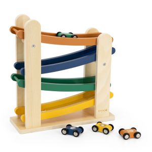Pista de carreras de madera con 4 coches Trixie para bebés