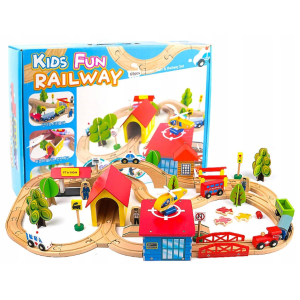 Set de Trenes de Madera con Accesorios (69 Piezas)