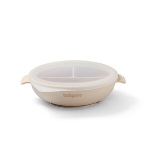 Plato de silicona con ventosa y tapa Babyono - Beige