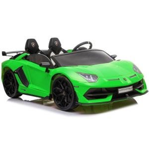 Coche eléctrico Lamborghini Aventador SX2028 en verde con diseño deportivo.