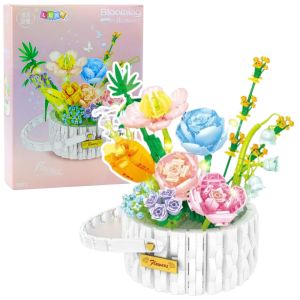 Bloques de Construcción: Arreglo Floral en Canasta con LED 1376 piezas