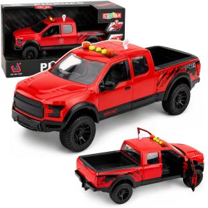 Camión pickup 1:12 en color rojo con detalles realistas y luces.