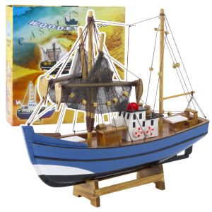 Modelo Decorativo de Barco de Pesca de Madera Azul 30x26cm