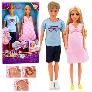 Juego de muñecas Anlily con madre embarazada, padre y bebé en un solo set.