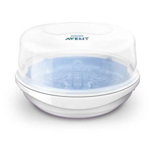 Esterilizador de vapor microondas Philips Avent en acción mostrando su capacidad.