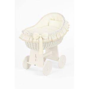 Moisés de Mimbre My Sweet Baby con Ruedas Blanco y Textil Crema