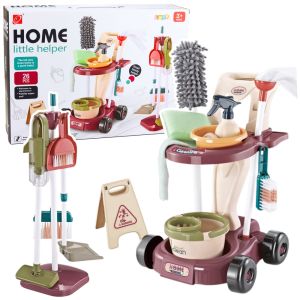 Carro de limpieza infantil con múltiples accesorios de aprendizaje.