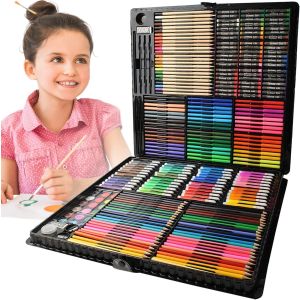 Kit de Dibujo para niños 288 Piezas, incluye Ceras, pinturas al agua, rotuladores, pinceles, goma ... 