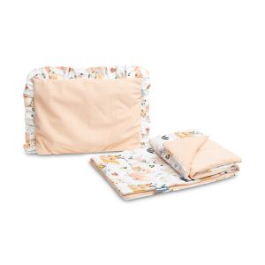 Conjunto de terciopelo para Cochecito y  Capazo de Bebé con volante en tono Picnic Melocotón