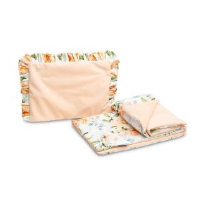 Conjunto de terciopelo para Cochecito y  Capazo de Bebé con volante en tono Peonia Melocotón