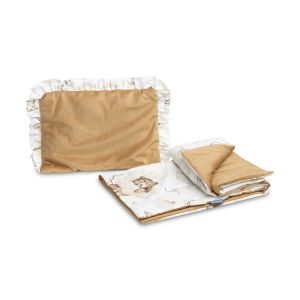 Conjunto de terciopelo para Cochecito y  Capazo de Bebé con volante en tono Sueño Beige