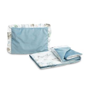 Conjunto de terciopelo para Cochecito y  Capazo de Bebé con volante en tono Azul