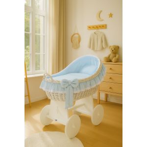 Moisés de Mimbre Carina Blanco con Ropa de Cuna Azul – MY SWEET BABY