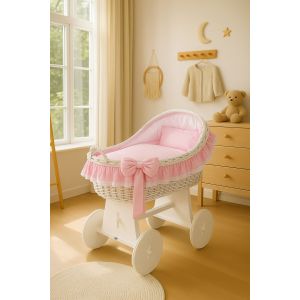 Moisés de Mimbre Carina Blanco con Ropa de Cuna Rosa – MY SWEET BABY