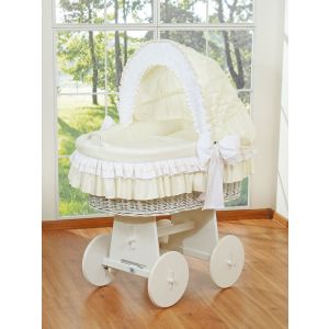 Cuna Moisés de Mimbre Artesanal MY SWEET BABY con Capota Ajustable y Base de Madera – Blanco Natural