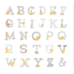Letras de Madera Infantiles Unisex. Tonos Grises