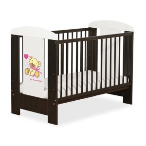 Cuna de Madera Osito con Lazo 120x60 cm – Rosa y Marrón, 3 Alturas y Barrotes Extraíbles