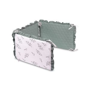 Protector de Cuna Reversible de Muselina 180x40 cm – 3 Paneles con Lazos – Branch Green