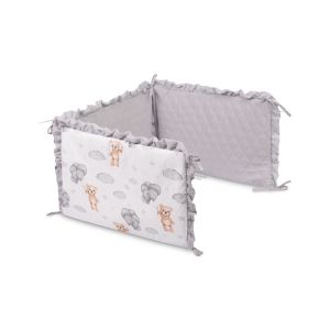 Protector de Cuna Reversible de Muselina 180x40 cm – 3 Paneles con Lazos – Teddy Grey