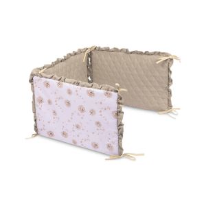 Protector de Cuna Reversible de Muselina 180x40 cm – 3 Paneles con Lazos – Dandelions Beige