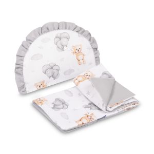 Set para Carrito de Bebé Muselina y Algodón Teddy Gris – Manta y Almohada Reversible 0+