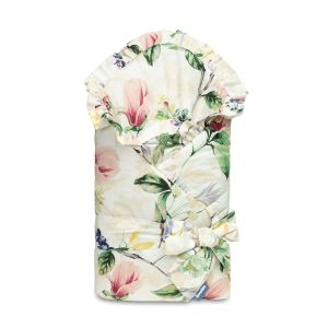 Envoltorio de bebé en forma de cono con volantes. Estampado Magnolias - imagen 2