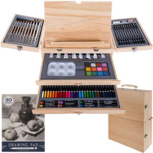 Set de Pintura en Maleta Con Caballete de Madera , 83 piezas