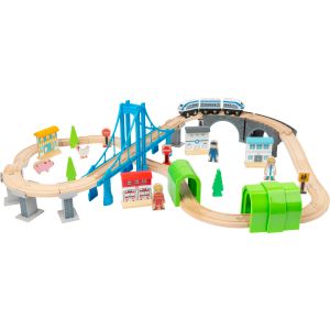 Tren de madera XL con puente colgante - 60 piezas