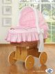 Moisés de Mimbre Teddy Bear Barnaba Rosa – Cesta Natural con Ropa de Cuna y Base de Madera
