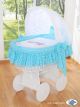 Moisés de Mimbre Owls Turquesa – Cesta Natural con Capota, Dosel y Ropa - Azul y Blanco