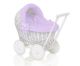 Wicker Doll Pushchair White With Lila Bedding And Soft Padding Stella