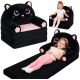 Sofá reclinado en forma de gatito para niños con diseño acogedor.