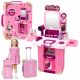 Juego de maquillaje en maletín rosa con accesorios incluidos.