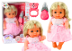 Muñeca con vestido rosa claro y sonidos de biberón