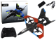 Avión de Combate RC de Lean toys en vuelo, destacando su diseño y luces LED.