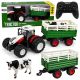 Tractor de granja RC con remolque y figura de vaca en acción