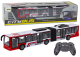 Autobús de ciudad teledirigido rojo y blanco de Lean toys junto a sus luces encendidas.