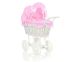 Carrito de muñeca My Sweet Baby de mimbre con ropa de cama rosa
