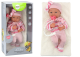Muñeca con suéter a rayas, gorro y bufanda, rosa