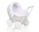Wicker Doll Pushchair White With White Bedding And Soft Padding Stella