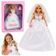 Muñeca novia con vestido de boda blanco y velo