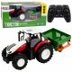 Tractor agrícola RC con sembradora en color rojo, modelo detallado.