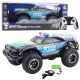 Coche de policía RC Off-Road 1:8 en acción con luces encendidas.