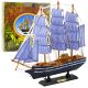 Modelo Coleccionable Barco de Vela Decorativo Blanco y Azul 33x31cm