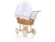 Wicker Dolls' Pram With White Bedding And Padding - Natural