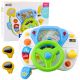 Simulador de conducción educativo con volante interactivo y luces.