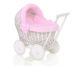 Wicker Doll Pushchair White With Pink Bedding And Soft Padding Stella