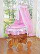 Capazo de Mimbre Natural con Dosel y Cortina Bellamy + Ropa de Cama Rosa – MY SWEET BABY
